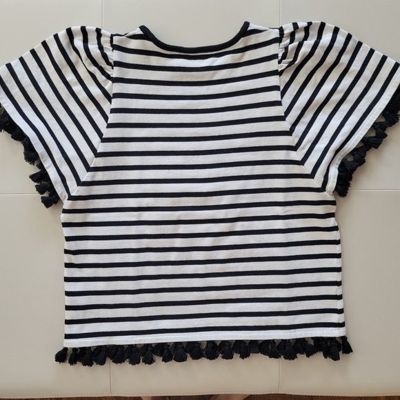 Kate Spade Broome Street Stripe Flutter Sleeve Tassel Top, Black & White, Size S - Picture 5 of 8